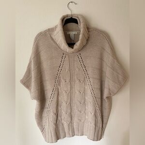 Design History Cable Knit Turtleneck Short Sleeve Poncho Sweater Tan Size S